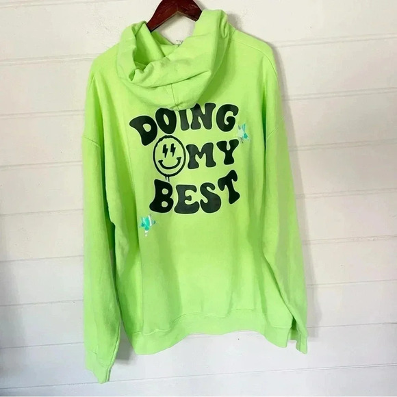 Doing My Best Unisex Fleece Fluorescent Green Printed Hoodie Size 2XL - Picture 1 of 9